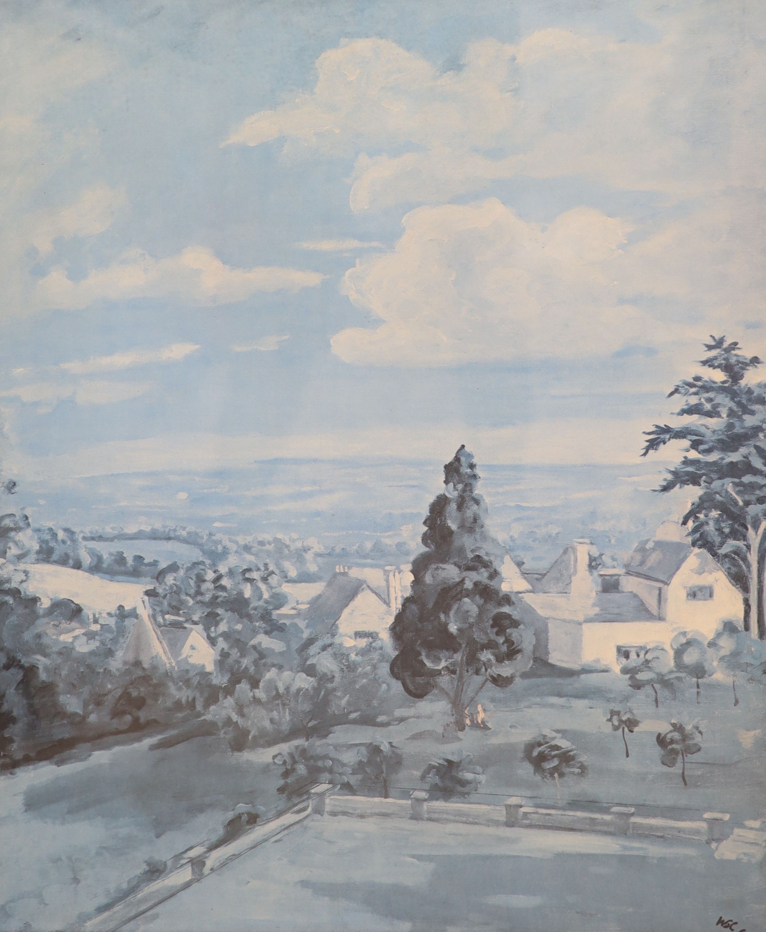 Three Sir William Russell Flint prints; Sir Winston Churchill (1874-1965) - a limited edition print - “View from Chartwell, c.1948’’, number 549 of 850, with certificate, singed by the artist, dated March, 1979 (faded) a